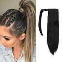 SEIKEA Clip in Ponytail Extension Wrap Around Straight Hair for Women (12", Black)