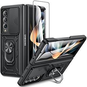 VEGO for Samsung Galaxy Z Fold 4 Case with Slide Camera Cover & Built-in Screen Protector - 360 Magnetic Kickstand - Shockproof - Black
