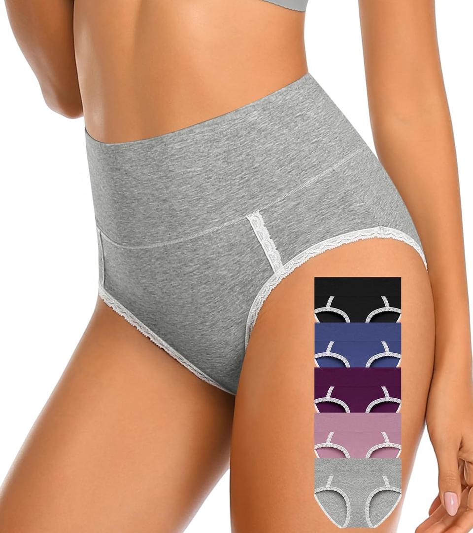 UMMISS Womens Cotton Underwear High Waisted Full Coverage Ladies Panties Postpartum Soft Breathable No Muffin Briefs