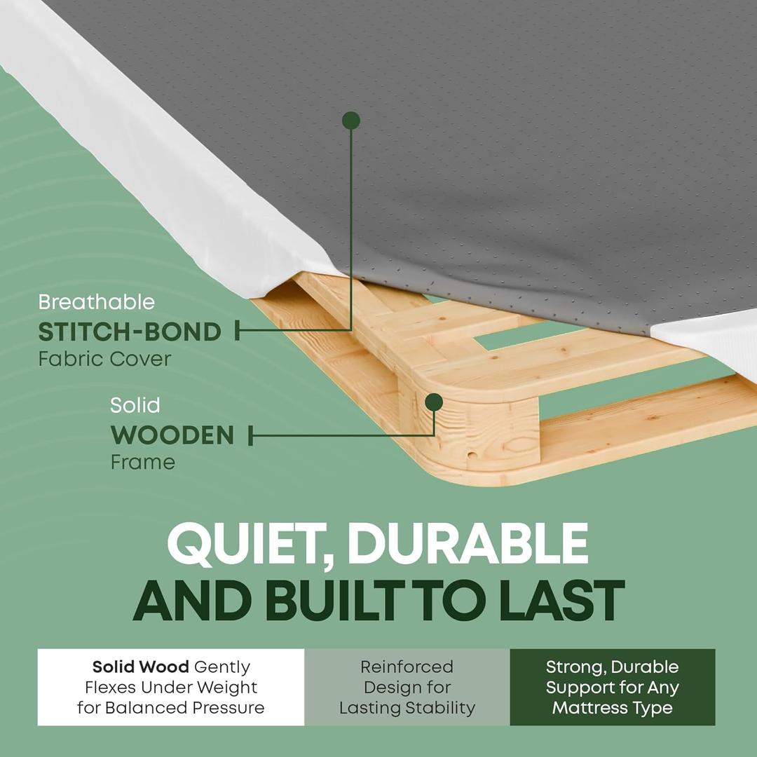  Unassembled Queen Bed 4.5-Inch Wood Box Spring Only Amish Made in USA Quiet Noise-Free Replacement Mattress Foundation Packed Flat, Easy Assembly (White)