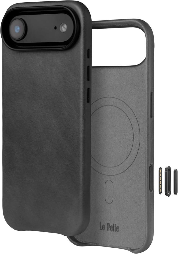 Handcrafted Premium Italian Leather Case for iPhone 17 Air - [Built-in Camera Control] - Compatible with Magsafe - Two-Tone Effect with Unique Patina Over Time - Black