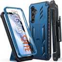 FNTCASE for Samsung Galaxy S24-FE Case: Military Grade Rugged Cell Phone Cover with Kickstand & Holster | Shockproof TPU Protection Bumper Matte Textured Design for Galaxy S24 FE Cases 6.7inch - Blue