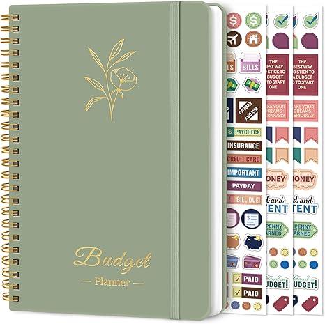 Budget Planner - Monthly Budget Book 2025 with Expense & Bill Tracker - Undated 12 Month Financial Planner/Account Book to Take Control of Your Money - Green