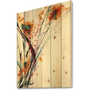 Abstract Orange Flowers Traditional Wood Wall Decor, Multi-Color Wood Wall Art, Large Floral Wood Wall Panels Printed On Natural Pine Wood Art (32"L x 24"W)