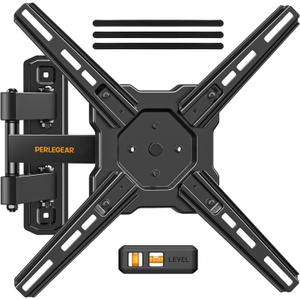 Perlegear Full Motion TV Wall Mount for Most 2650 Inch TVs, Max VESA 300 x 300mm, TV Monitor Wall Mount Bracket with Rotation, Swivel, Tilt, Extension and Leveling Adjustment, Holds up to 55 lbs (Black)