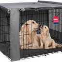 HiCaptain Folding Metal Dog Crate Cover for 42 Inch Wire Pet Cage(Two-Tone Gray) (Grey)