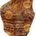 Women's Floral One Shoulder Fitted Tank Top Sleeveless Asymmetrical Hem Ruched Crop Tops (Brown, L)