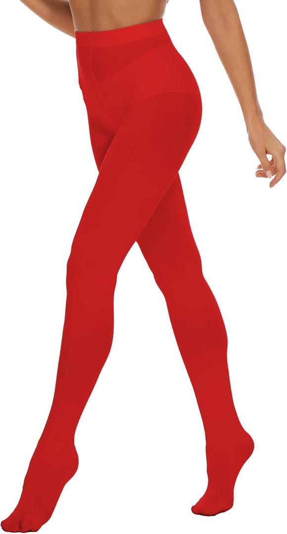 Citystl Opaque Black Tights for Women, 80D Solid Color Soft Tights, Control Top Microfiber Pantyhose for women (Large-X-Large, Red)