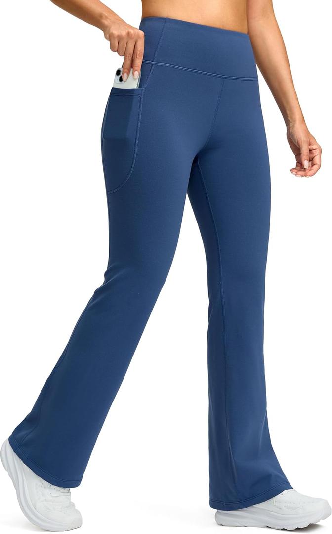 G Gradual Women's Fleece Lined Pants High Waist Winter Thermal Warm Flare Leggings Hiking Yoga Pants Women with Pockets (Blue)