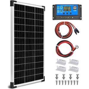 Solar Panel Kit 100W 12V Monocrystalline,Battery Maintainer +20A Solar Charge Controller +16.4Ft Extension Cable with Battery Clips O-Ring Terminal for RV Marine Boat Off Grid System