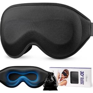 LitBear Long Lash Sleep Mask for Women Men Side Sleeper, 3D Contoured Light Blocking Sleeping Mask, Soft Comfortable Eye Mask Sleep with Adjustable Strap, Pouch for Travel, Black
