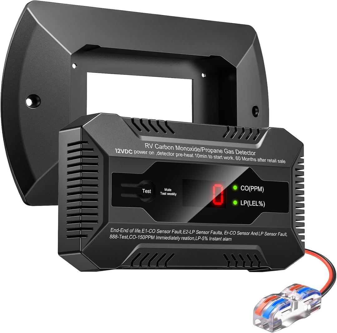 Nuleto RV Dual LP/CO AlarmRV Carbon Monoxide & Propane Gas Detector with Separate LED Indicator Light, Early Warning to Ensure RV Camping Safety Travel (with 1 Bracket), Black