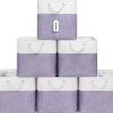 ECDYQXVU 13x13 Inch Cube Storage Bins with Reinforced Bottom Cardboard, 6 Pack Large Foldable Fabric Storage Cubes with Handles for Shelf, Closet, Laundry Organization (White&Purple)