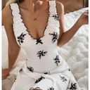 SOLY HUX Women's Floral Nightgowns Deep V Neck Sleeveless Pajama Slip Dress Sleepwear Black and White Large (White, L)
