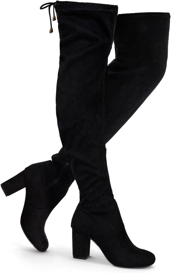 Vepose Women's Over The Knee High Boots Suede Thigh High Boot 3 Inch Chunky Heels Zipper Adjustable Opening Shoes (6.5)
