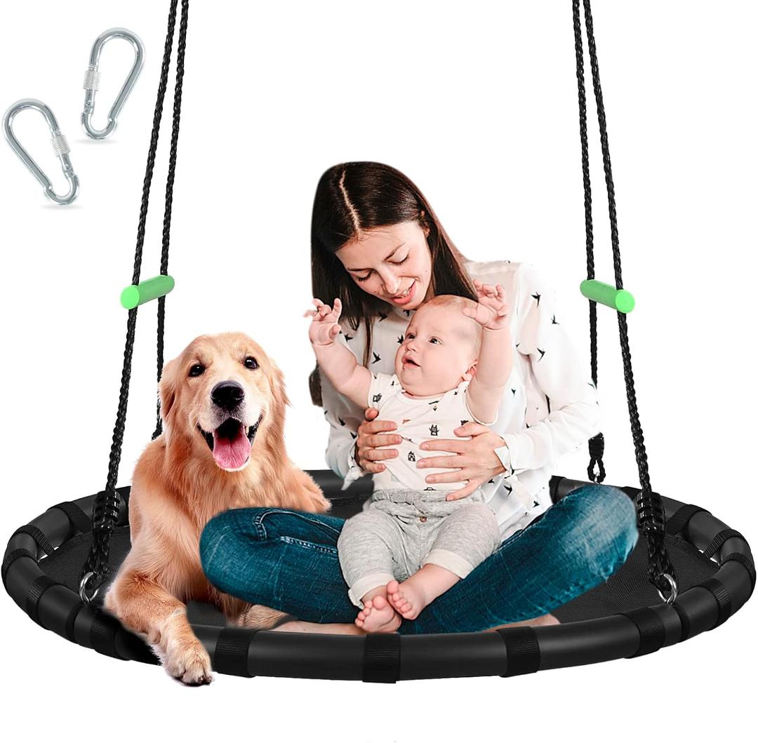 Tree Swing with PP Mat - Durable, Safe, and Easy to Install,Black Outdoor Saucer Swing,Flying Saucer Web Circle Swing for Yard Garden Playground Park (40 inches Diameter)
