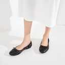 BABUDOG Womens Flats Shoes with Pomegranate Embroidery,White Flats with Bow,Comfortable Round-Toe Flats Shoes,Black Dress Shoes for Women(Soft Memory Foam Insole)