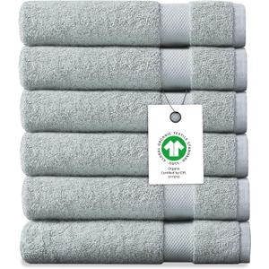 Organic Cotton Luxuriously Plush Washcloths Pack of 6 | GOTS & Oeko-TEX Certified | Premium Quality Face Towels | Feather Touch Technology|650 GSM Long Staple|Soft, Quick Dry & Ultra-Absorbe