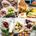 Reusable-Cotton-Mesh-Produce-shopping-Bags-Washable Eco Friendly Premium See Through Lightweight Net zero Bulk Bags for Veggie Fruit Vegetable Grocery Storage (9 Packs)