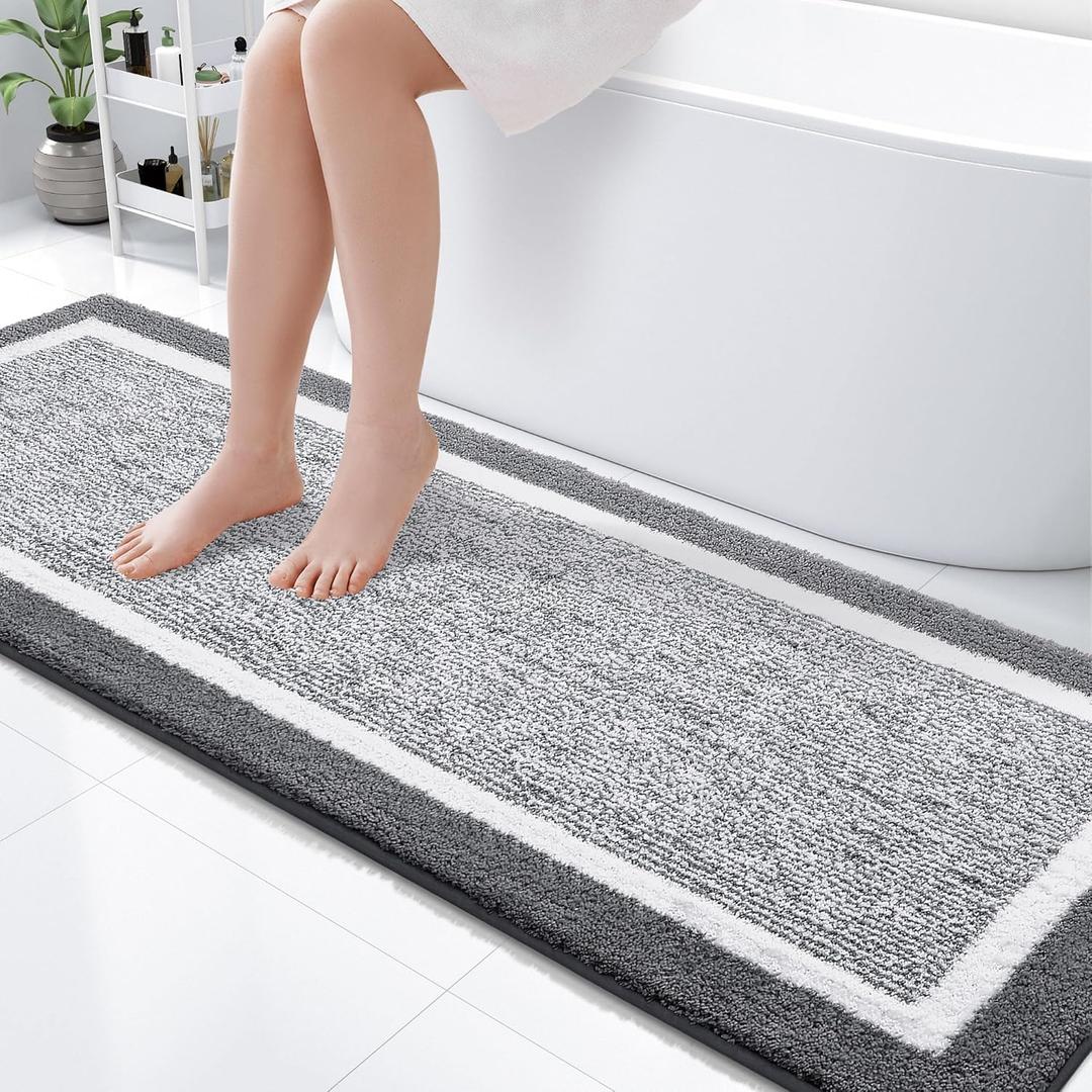 OLANLY Bathroom Rugs 70x24, Extra Soft and Absorbent Microfiber Bath Mat, Non-Slip, Machine Washable, Quick Dry Shaggy Bath Carpet, Suitable for Bathroom Floor, Tub, Shower (Long, Dark Grey)