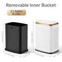 TIPGO Bathroom Trash Can with Lid, 2.1 Gallon / 8 Liter Small Garbage Can, Press Top Bin, Stainless Steel Wastebasket with Pop-Up Lid for Bedroom, Living Room, Office (White)