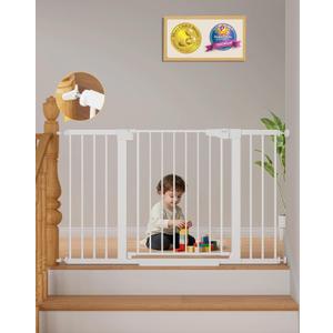 Cumbor 29.7"51.5" Extra Wide Baby Gate for Stairs, Pressure-Mounted Dog Gates for Doorways & Hallways, Auto-Close Walk-Through, No-Trip Design, Child Proof Safety, Dog/Pet Gate for Indoor Use, White