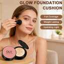 Glow Cushion Foundation, Mushroom Head Air Cushion CC Cream, Lightweight Face Makeup Foundation Moisturizing BB Cream Foundation Brighten Long-Lasting Full Coverage for All Skin Types (Warm)