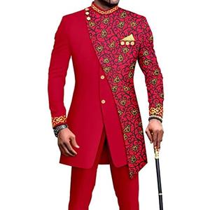 African Suits for Men Embroidery Print Blazer and Pants Set Business Suit Party Wedding Evening Size M