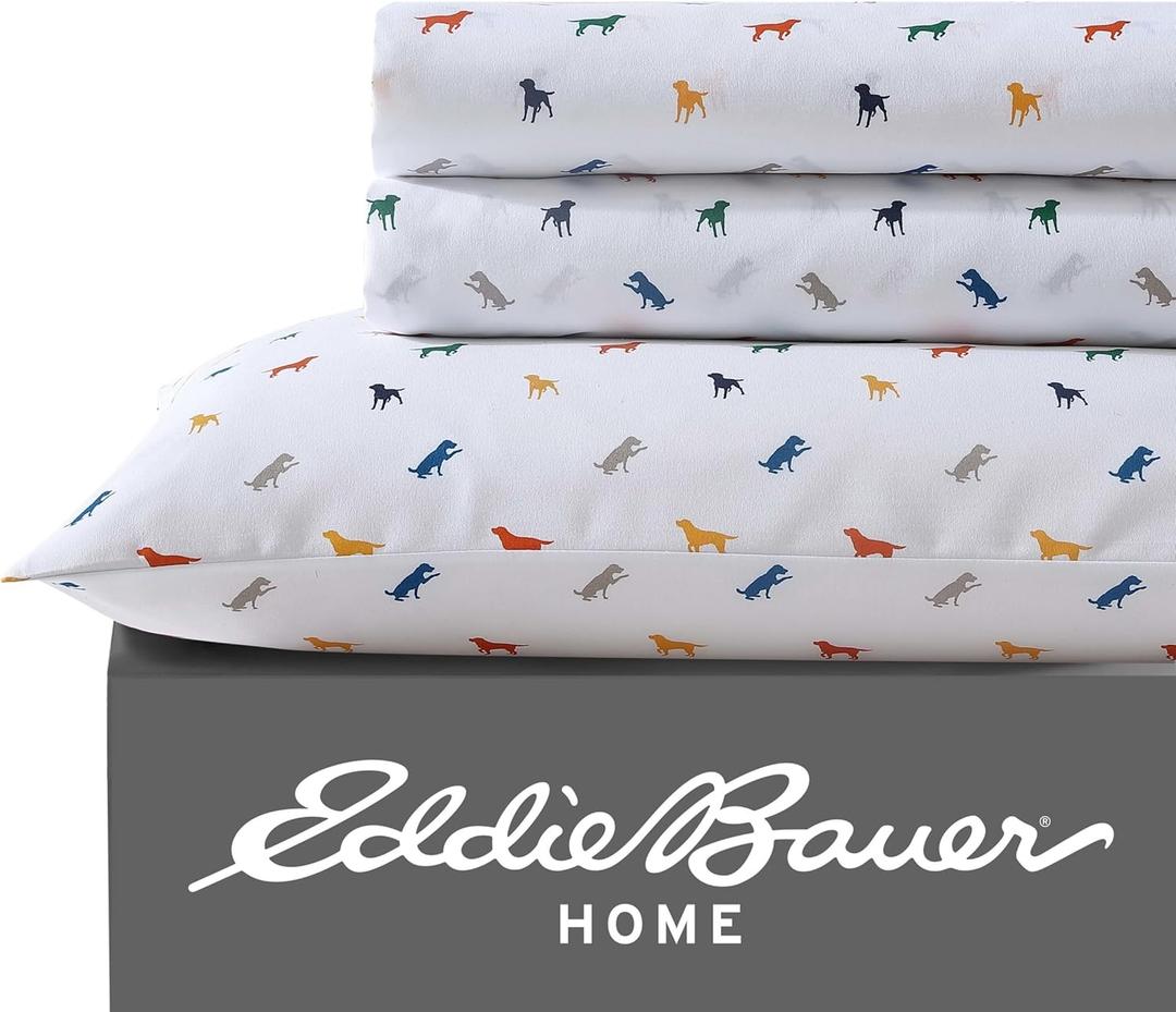 Eddie Bauer Kids - Twin XL Sheets, Stain-Resistant Toddler Bedding with Matching Sham(s), Super Soft, Ideal Boy Room Essentials (Buddy The Dog White, Twin XL)