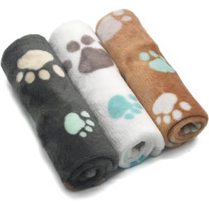 1 Pack 3 Puppy Blankets Super Soft Warm Sleep Mat Cute PAW Print Blanket Fleece Pet Blanket Flannel Throw Dog Blankets for Small Dogs Puppy Cats,Gray/White/Brown-Medium(29"x20") (Medium(29"x20"), Gray/Brown/White Paw(pack of 3))