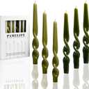 Olive Green Gradient Spiral Taper Candles 6/8 Pack, Handmade Twisted Unscented Dripless Tapered Candlesticks 10 Inch for Holiday Wedding Party Dinner Home Decor