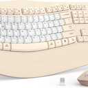 Ergonomic Wireless Keyboard and Mouse Combo, Wave Keys Keyboard with Wrist Rest for Natural Typing, 3 DPI Adjustable Ergonomic Silent Mouse for Computer/Laptop/Windows/Mac (Latte Color-B)