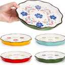 Pumtus 4 Pack Ceramic Dessert Plates, 7.5 Inch Small Floral Dinner Appetizer Plate, Lunch Salad Serving Dishes, Vintage Flat Pasta Bowl for Steak Fruit Pizza, Dishwasher & Microwave Safe