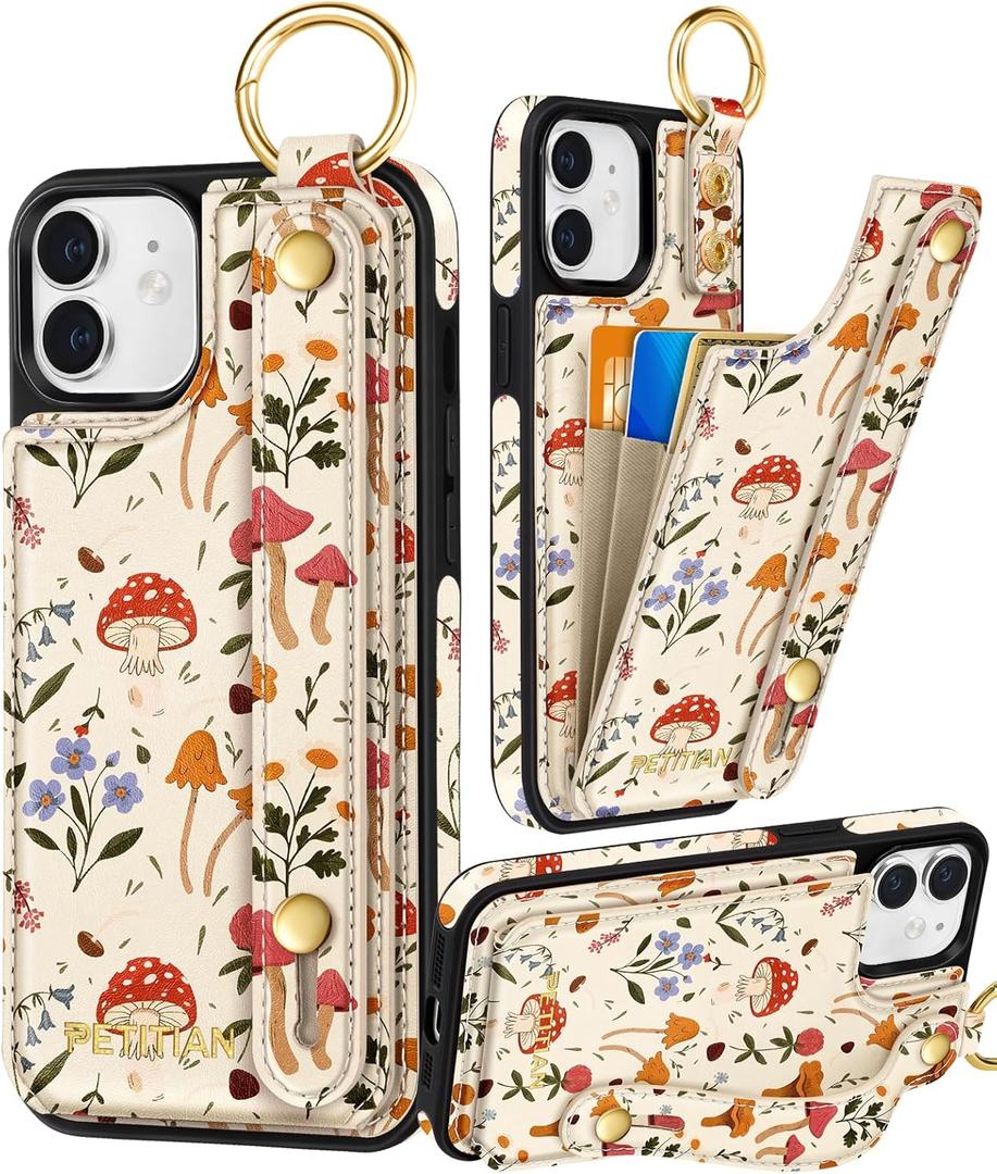 Petitian for iPhone 11 Case with Wallet - Women Girls Cute Girly Aesthetic Unique Design Leather Credit Card Holder Cardholder Stand Wristband for iPhone 11, White Mush