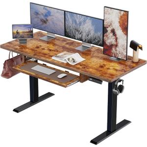Marsail Electric Standing Desk with Sedentary Reminder, 55 * 24 Inch Standing Desk Adjustable Height, Stand up Desk for Home Office Furniture Computer Desk Memory Preset with Headphone Hook (Black)