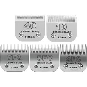 Size 40/10/7F/5F/4F Detachable Pet Dog Grooming Clipper Ceramic Blades Set,Compatible with Andis,Oster A5,Wahl KM10 Series Clippers,Cut Length 1/100"(0.25mm) to 3/8"(9.5mm),5 Pack