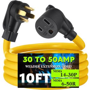 Tellegloww NEMA 14-30P to 6-50R Adapter Cord 10ft 4 Prong to 3 Prong Dryer Adapter, 30 Amp to 50 Amp Welder Extension Cord for Welding Machine EV Charger, STW10 AWG/3C, ETL Listed