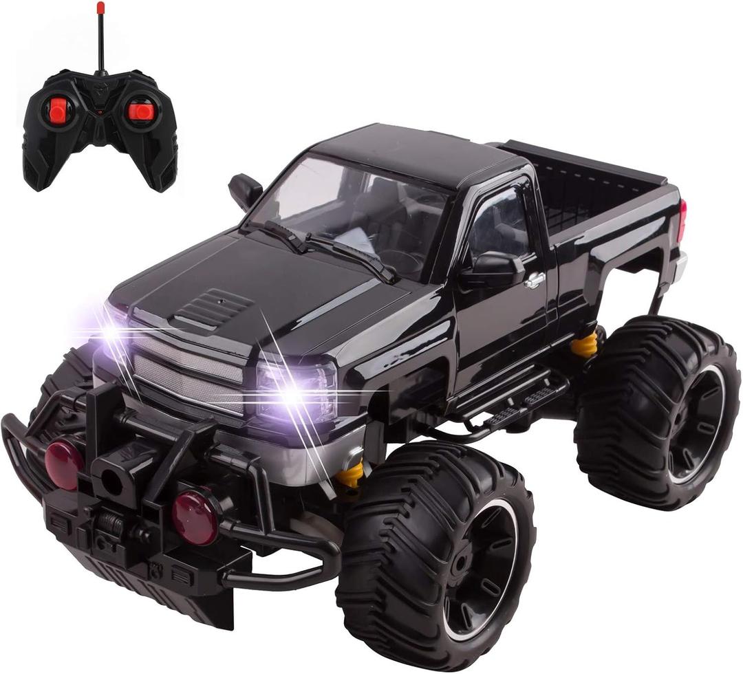 Big Wheel Beast RC Monster Truck Remote Control Doors Opening Car Light Up Headlights Ready to Run INCLUDES RECHARGEABLE BATTERY 1:14 Size Off-Road Toy (Black)
