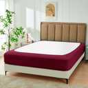 Biscaynebay Decorative Box Spring Cover Queen Size, Burgundy Luxurious Jersey Knitting Stretchy Wrap Around 4 Sides Bed Skirt for Home/Hotels, Easy Fit Wrinkle & Fade Free Machine Washable