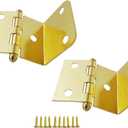 QCAA Durable Steel Semi-Concealed Hinge for Box, Chest & Cabinet, 1-1/2" Width x 1.2 mm Thickness, Brass Plated, 2 Pack, Made in Taiwan