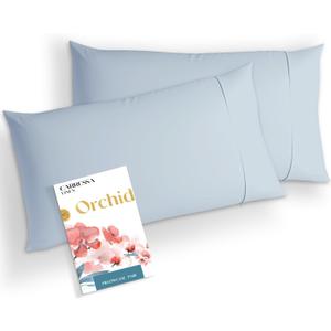Carressa Linen 100% Egyptian Cotton Standard Pillow Cases Set of 2 - Luxury 1000 Series Orchids Collection Pillowcases Queen Size (Light Blue), Cooling Sateen Weave Hotel Quality Bed Pillow Cover