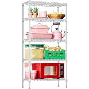 IZEUK 5 Tier White Metal Storage Shelves, Heavy Duty Wire Shelving Rack for Garage, Kitchen, Bathroom, Laundry, or Closet Organization, 1250 lbs Capacity, 11.8" D x 29.5" W x 59.5" H