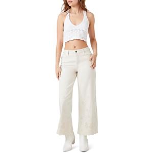 Forever 21 Women's Eyelet Wide-Leg Jeans (30, Vanilla)