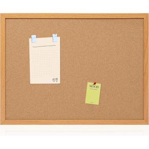 Cork Board Bulletin Board 18" x 24", Wood Framed Corkboards for Wall Decor, Hanging Office Message Board, Large Wall Mounted Notice Pin Board with 15 Push Pins for School, Home & Office