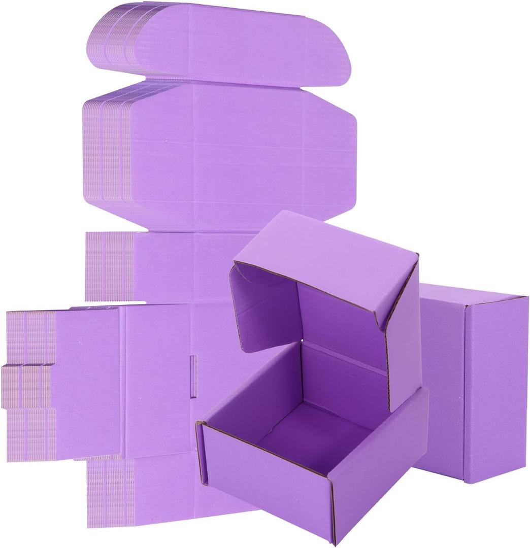 25 Pack Small Shipping Boxes Purple Corrugated Cardboard Box 4x4x2 inchesCorrugated Box for Packaging Small Business,Mailing Packing Literature Mailer,Shipping Gift Boxes
