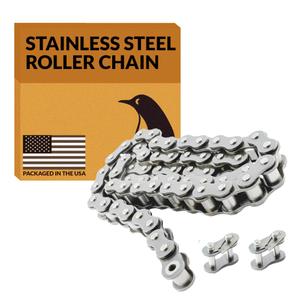PGN #50 Stainless Steel Roller Chain - 10 Feet, 2  Connecting Links - #50SS - Stainless Steel Chain 