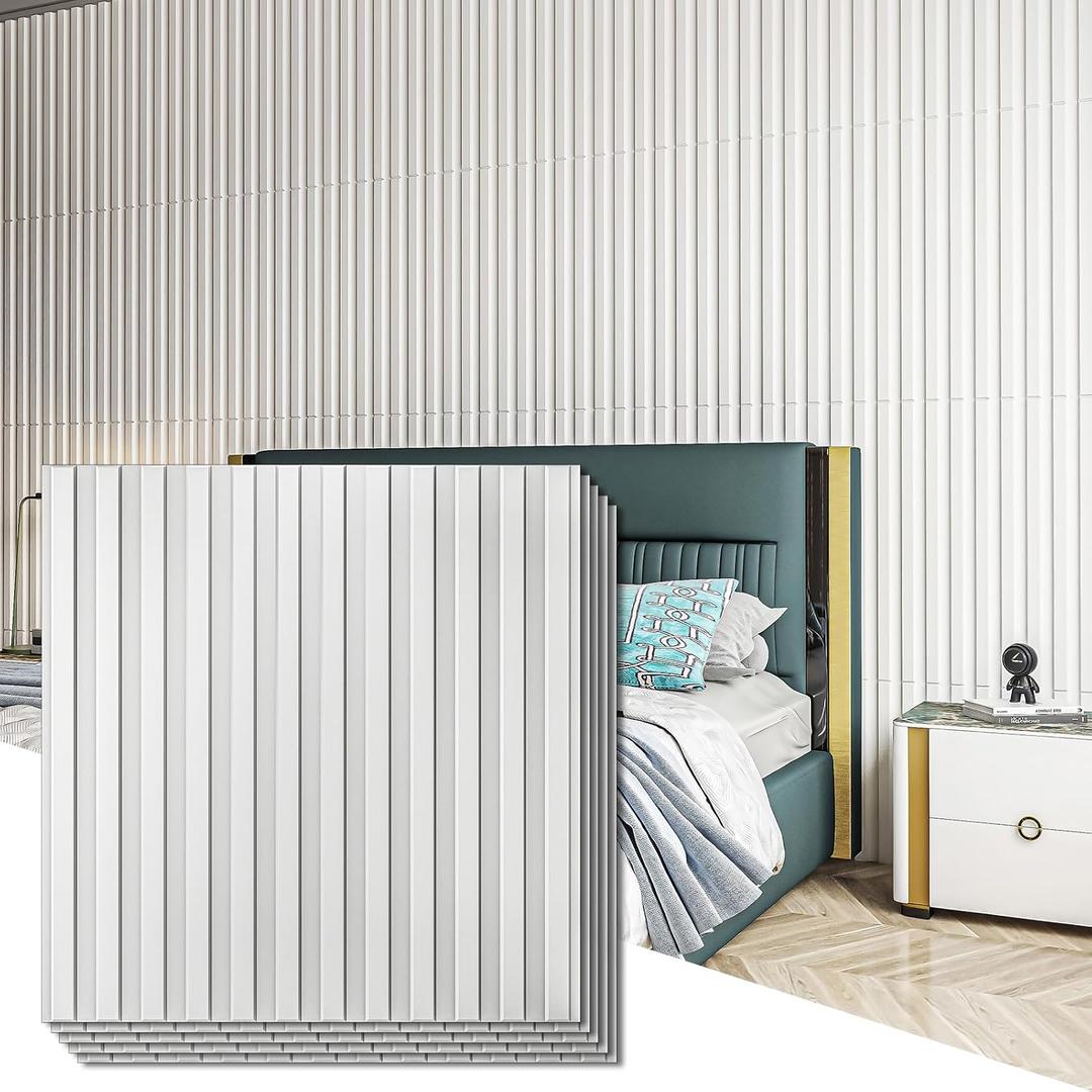 Art3d 3D Fluted Textured Slat Wall Panels, 19.7 x 19.7 in, 12-Pack, White