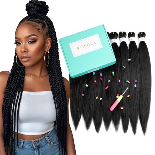Roeula Pre Stretched Braiding Hair 20 Inch 8 Packs Long Black Braiding Hair Pre Stretched Professional Prestretched Braiding Hair Extensions Synthetic Crochet Twist Braids (1B, 20 Inch (pack of 8))