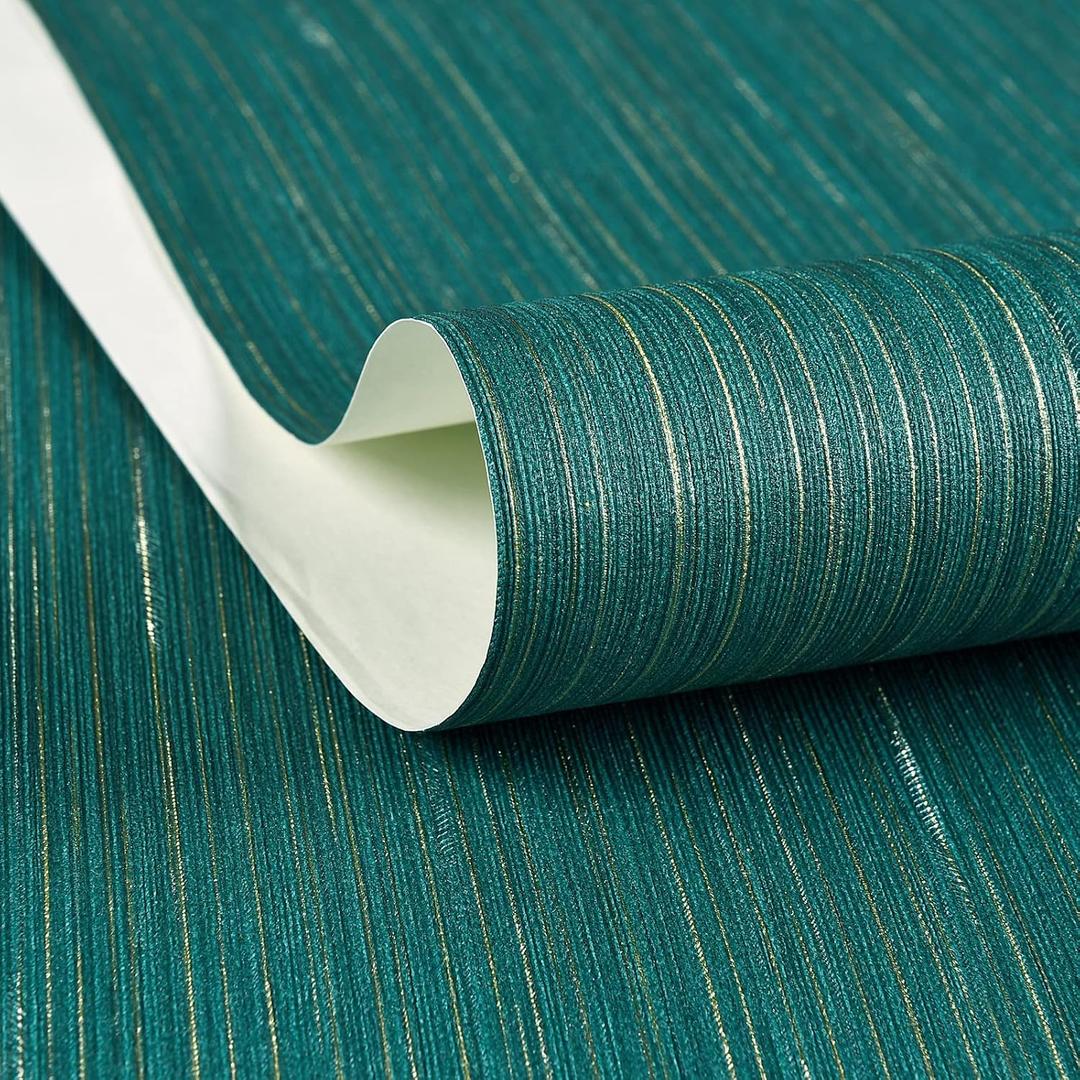 Haimin Grasscloth Wallpaper Textured 24in X 393in Fabric Contact Paper Teal Green Wall Paper Textured Linen Wallpaper Peel and Stick Self-Adhesive Teal Thick Vinyl Embossed Film (Green)