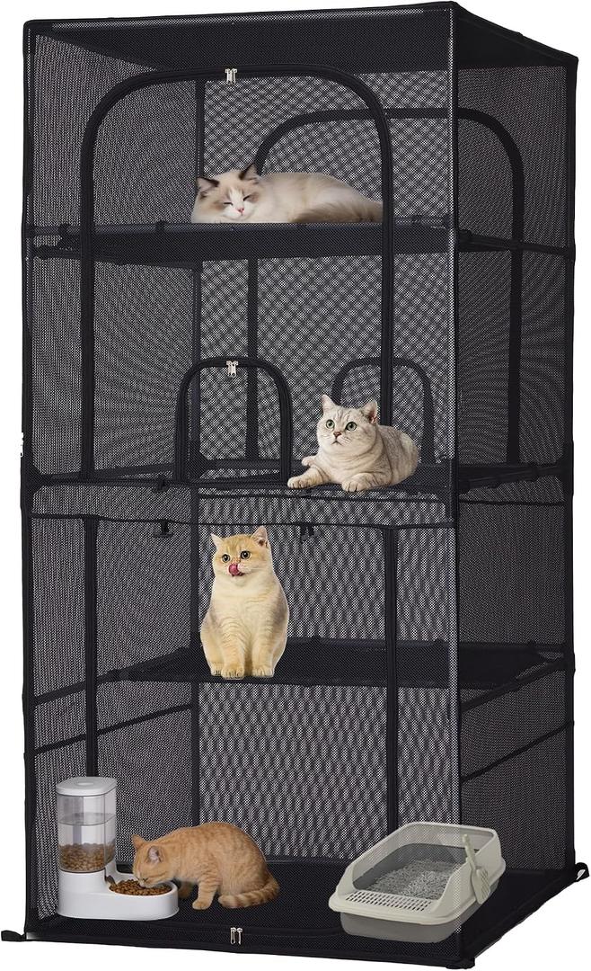 Catio Outdoor Cat Enclosure,4 Tiers Window Catio,Cat Enclosure Sturdy and Durable with Multiple Doors, Easy to Clean(36.2L 36.2W 72.4" H)